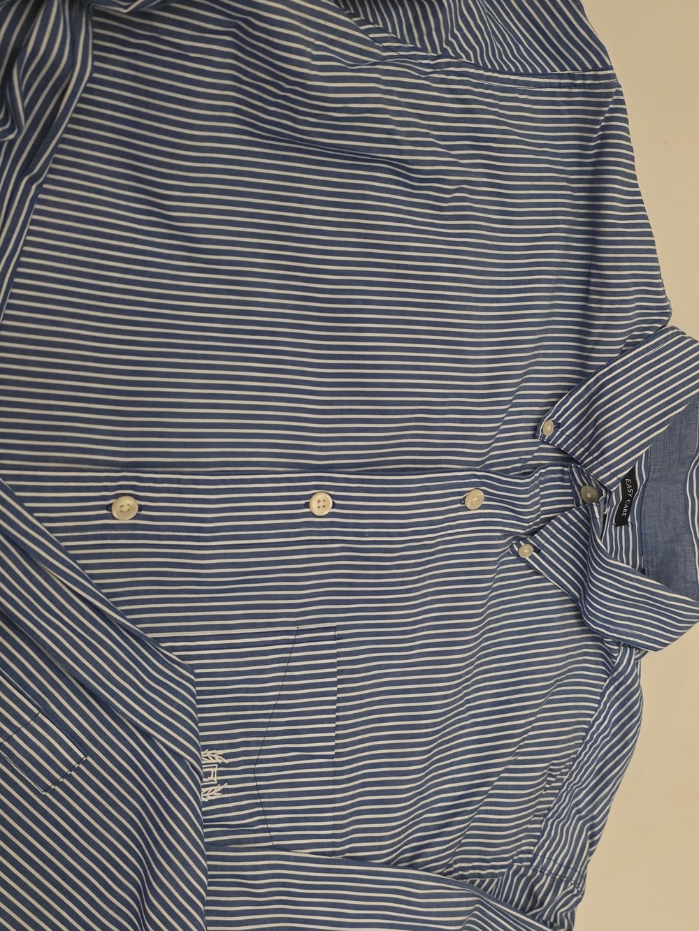 Chaps Blue and White Striped Casual Button-Down Shirt